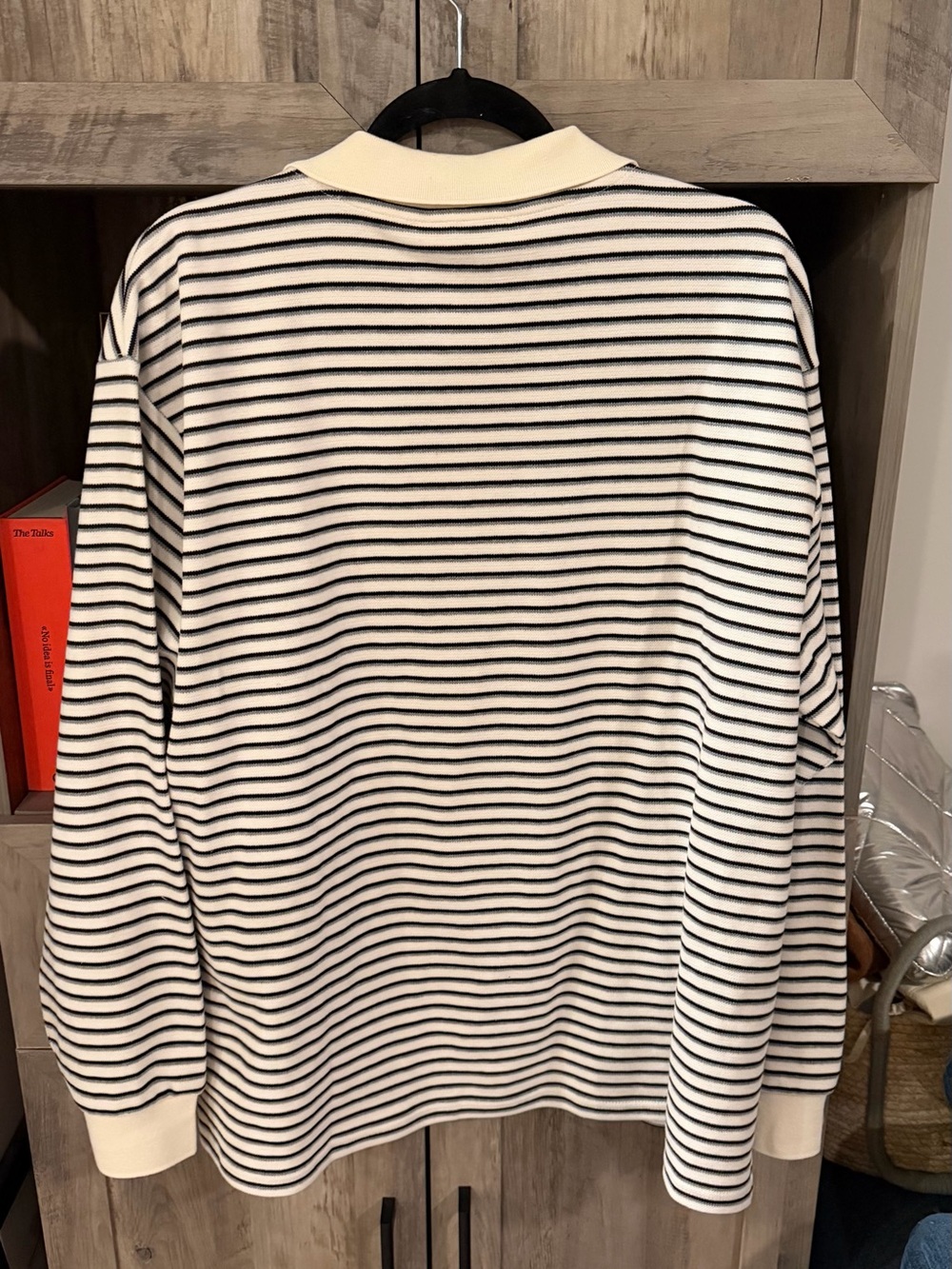 Dunst Women's Black & White Striped Long Sleeve Polo Tee - Picture 3 of 3